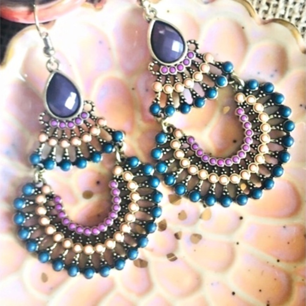 Boho Vintage Inspired Beaded Round Drop Earrings